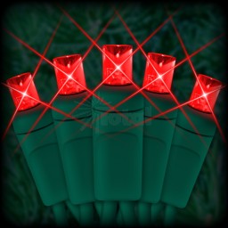 LED red Christmas lights 50 5mm mini wide angle LED bulbs 2.5" spacing, 12ft. green wire, 120VAC