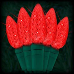LED red Christmas lights 50 C6 LED strawberry style bulbs 6" spacing, 23ft. green wire, 120VAC