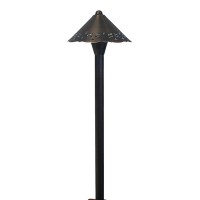 Outdoor landscape lighting low voltage architectual bronze finish stamped decorative shade solid brass path light