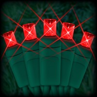 LED red Christmas lights 50 5mm mini wide angle LED bulbs 6" spacing, 23ft. green wire, 120VAC