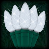 LED cool white Christmas lights 50 C6 LED strawberry style bulbs 6" spacing, 23ft. green wire, 120VAC